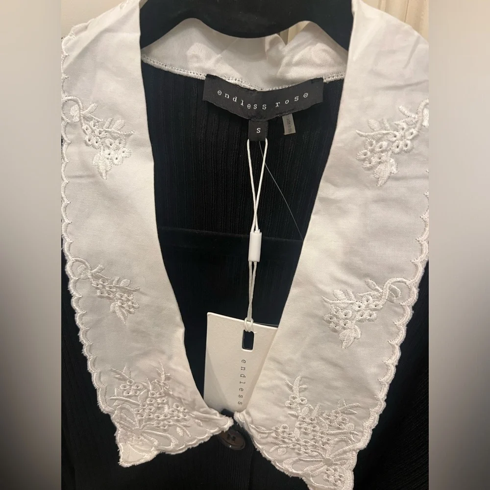 Embroidered Collar Knit Cardigan | Black Collared Cardigan - Picture 6 of 8